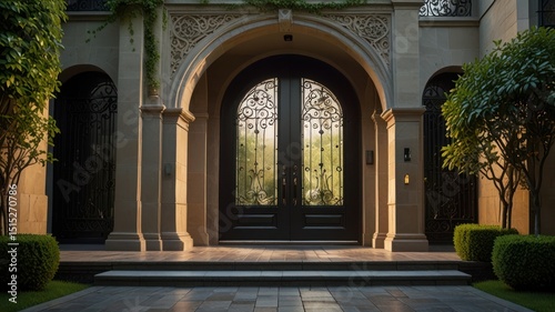Grand arched entryway of a stately home