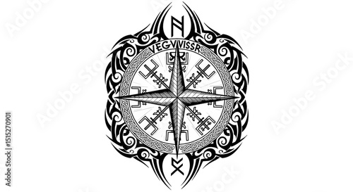 Compass Symbol of Guidance: An ancient compass symbol, elegantly etched in intricate detail, beckons the viewer towards a path of exploration and self-discovery.