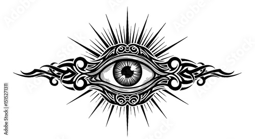 Mystical All-Seeing Eye: An intricately detailed illustration of the all-seeing eye, radiating with symbolic meaning.