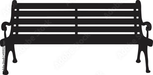 Silhouette Illustration of a Park Bench for Outdoor Seating and Relaxation in a Garden or Public Space, Black on Black
