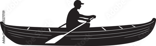 Silhouette Illustration of a Person Rowing a Boat on Background for Outdoor Adventure and Water Sports Enthusiasts