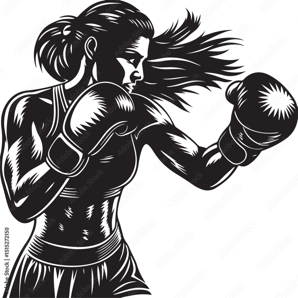 Fototapeta premium female boxer silhouettes vector graphic design, boxer transparent background