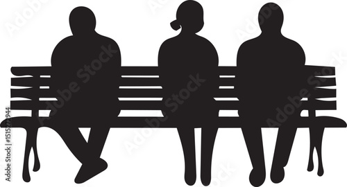 Silhouette Illustration of People Sitting on a Bench in a Park Under the Night Sky, Contemplating Life