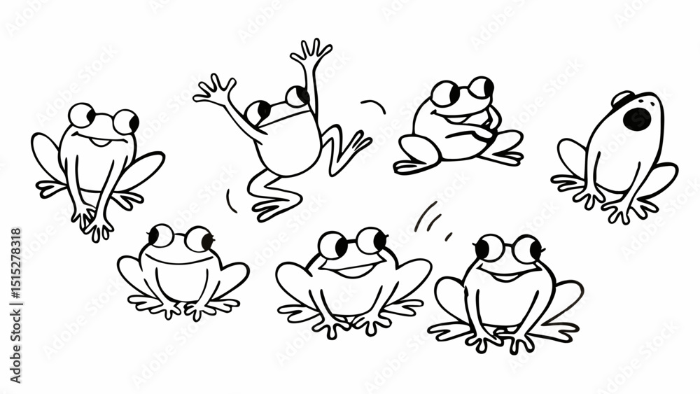 Fototapeta premium Cartoon frogs collection transparent background vector illustration
