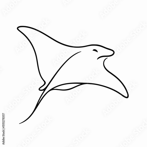 Minimalist Stingray in Motion: An elegant outline of a stingray glides effortlessly through the water, a minimalist design that evokes a sense of freedom and the mysteries of the deep. 