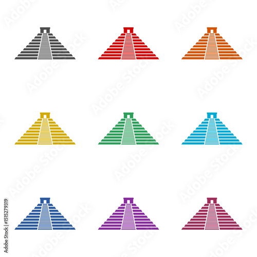 Aztec pyramid icon isolated on white background. Set icons colorful