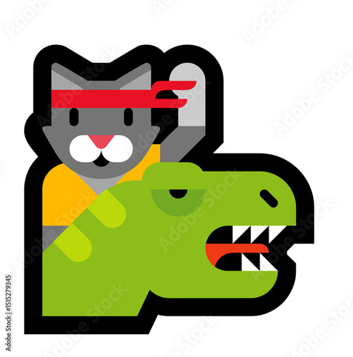 Ninja Cat Riding a Dinosaur