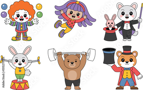 Cartoon Circus Animals Performers on Background Vector Illustration for Children's Entertainment and Educational Resources