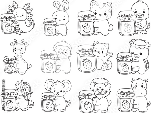 Printable of Cute wild animal vector icon. Outline of Fluffy pet stickers.
