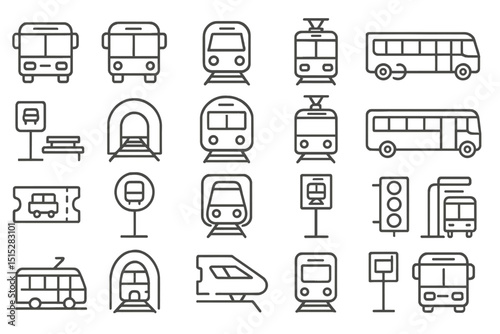 Line icon set of public transportation and transit symbols