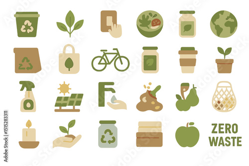 Set of eco-friendly and zero waste lifestyle icons