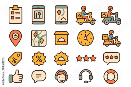 Delivery service and app interface icon pack