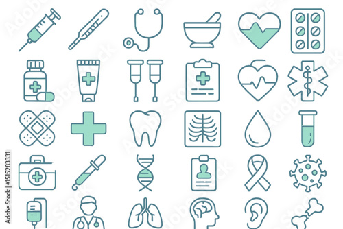 Medical and healthcare icon set with clean outline design