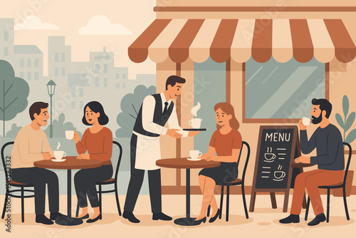People enjoying coffee at outdoor café terrace