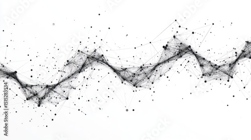 Abstract wave of connected dots and lines on white background.