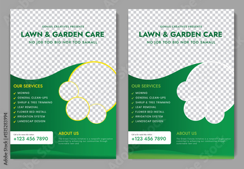 lawn & garden flyer design template landscaping services Tree and gardening service poster leaflet design. lawnmower flyer. Lawn care social media post promotion template design