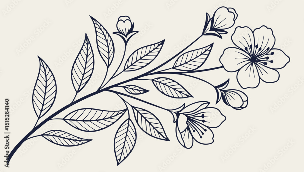 Fototapeta premium Minimalist botanical line art featuring elegant flowers and leaves in simple design