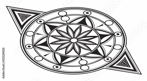 Intricate geometric mandala with symmetrical patterns in elegant black and white

