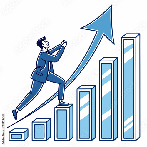 Business growth arrow with ascending chart bars showing financial success and progress

