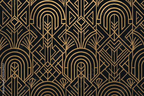 Elegant gold art deco pattern on black background