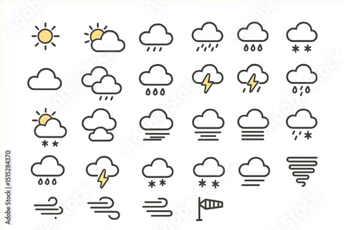 Outlined weather icons set with minimal design