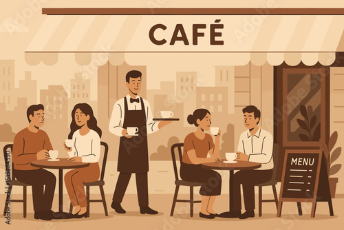 People enjoying coffee and conversation at an outdoor café