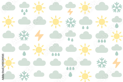 Seamless pastel weather icon pattern with sun and clouds