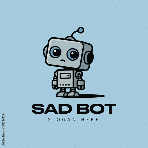 Sad robot logo, bot logo, unique logo, tech logo, modern logo