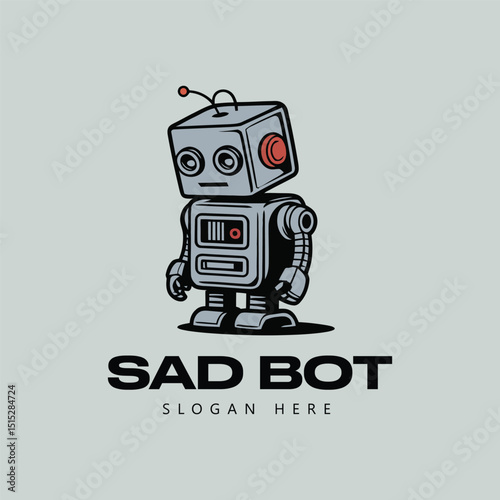 Sad robot logo, bot logo, unique logo, tech logo, modern logo