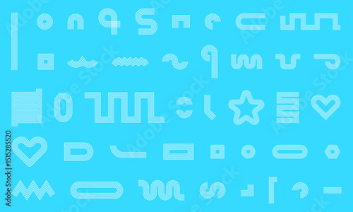 Vector Abstract Shape Collection, Geometric Shapes set - modern and retro aesthetic figure star oval spiral flower and other primitive design elements.