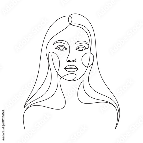 Woman face minimalist black line art vector 