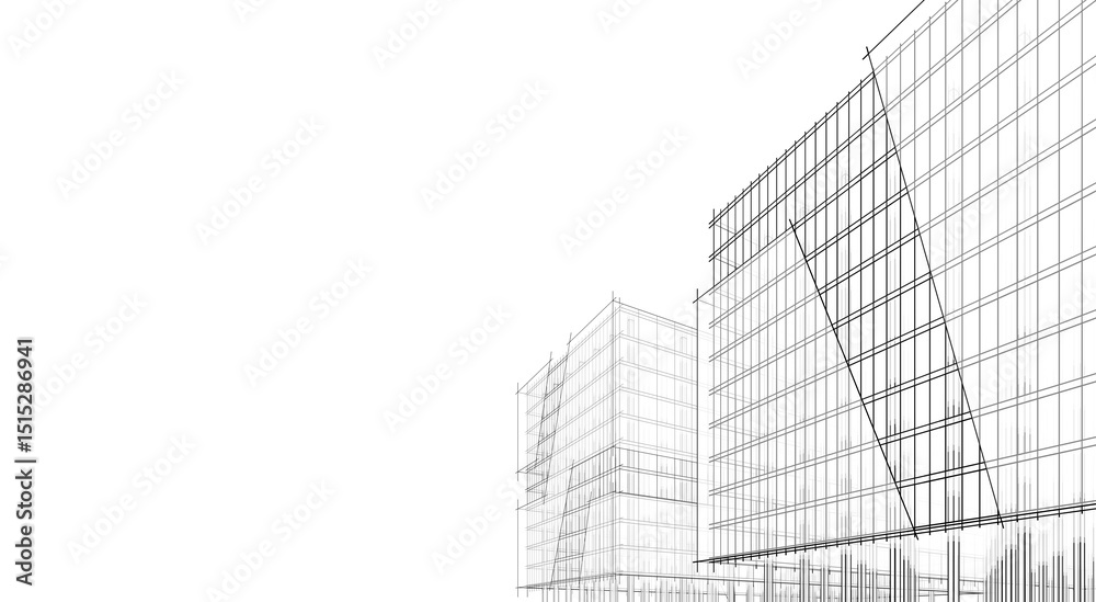 Fototapeta premium Architecture building 3d rendering. Concept sketch.