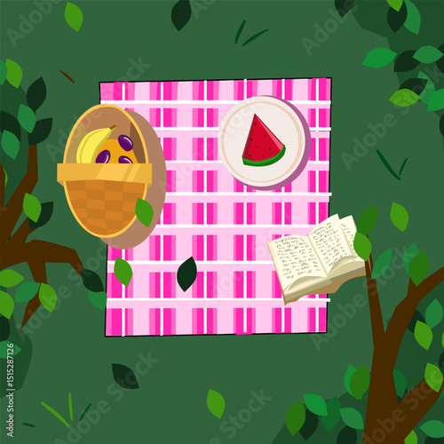  Letni piknik z arbuzem – zabawna ilustracja wektorowa