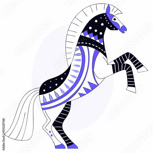 Abstract black horse rearing in tribal style