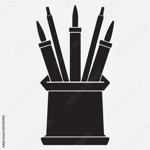a pen stand silhouette vector art illustration, set of pencils and pen
