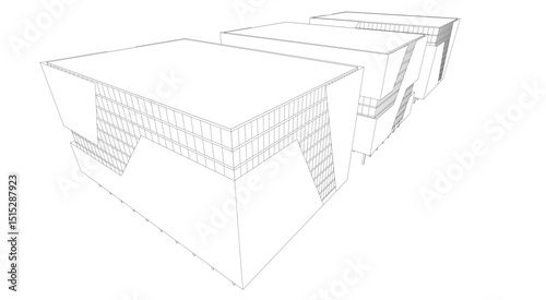 Architecture building 3d rendering. Concept sketch.