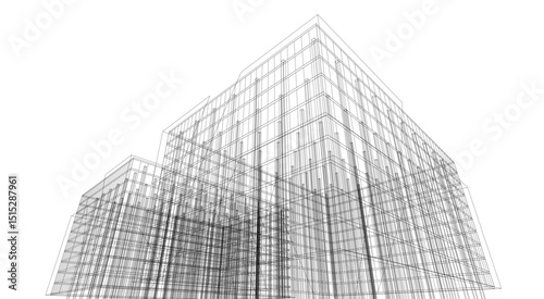 Architecture building 3d rendering. Concept sketch.