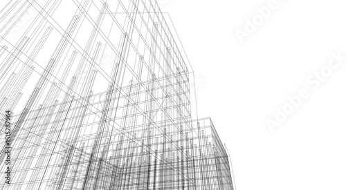 Architecture building 3d rendering. Concept sketch.