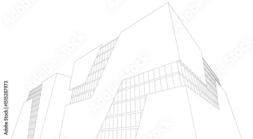 Architecture building 3d rendering. Concept sketch.
