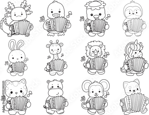 Outline of Cute wild animal vector icon. Lineart of Fluffy pet stickers.