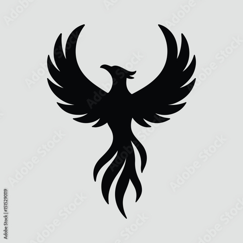Phoenix rising minimalist silhouette flat black artwork Vector Illustration