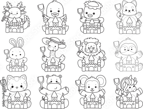 Outline of Cute wild animal vector icon. Lineart of Fluffy pet stickers.