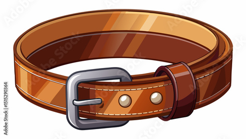 Zoomed-in view of brown leather belt with metal buckle, lying flat on a white background. Clean, minimal accessory for formal or casual outfits with high-quality detail.