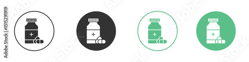 Pill bottle icon logo vector set. Graphic design elements