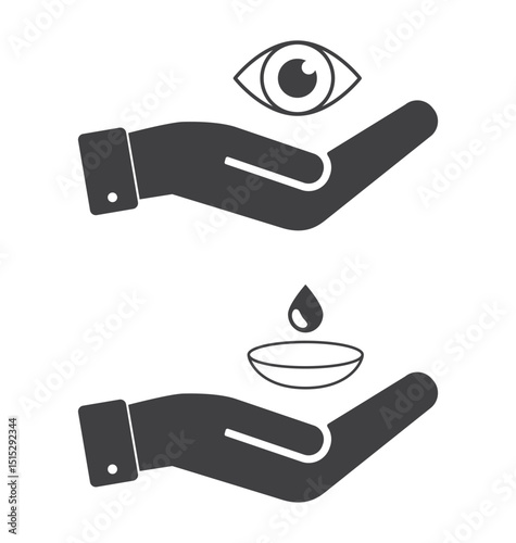 hand with eye contact lens icon set