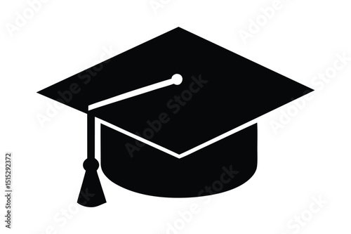 Flat silhouette of graduation hat and diploma for graphic use