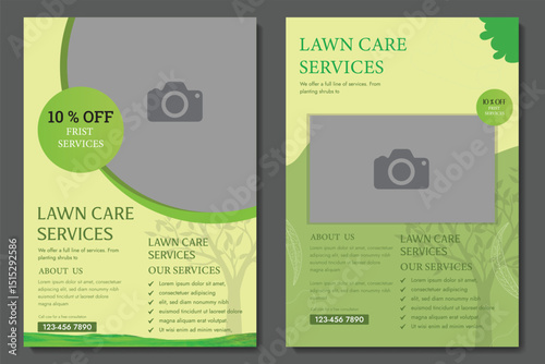 lawn & garden flyer design template landscaping services Tree and gardening service poster leaflet design. lawnmower flyer. Lawn care social media post promotion template design