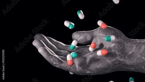 Canvastavla A grayscale hand releases colorful capsules, symbolizing the relationship betwee