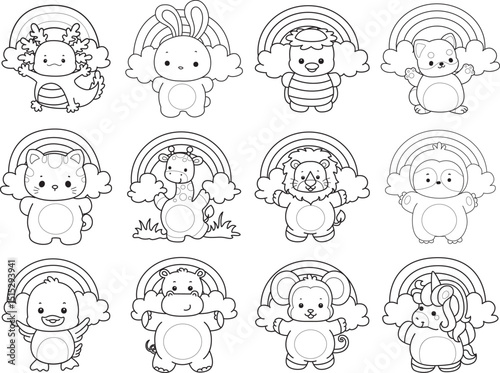 Outline of Cute wild animal vector icon. Lineart of Fluffy pet stickers.