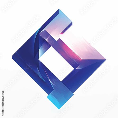 Abstract Geometric Design Blue and Pink 3D Diamond Shape Illustration